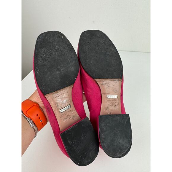GUCCI Women Ballerinas Low Heel Size 35 Pink Suede Square Toe Slip On Shoe FLAW - Picture 5 of 7